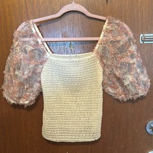 Free People Textured Blouse with Puff Sleeves